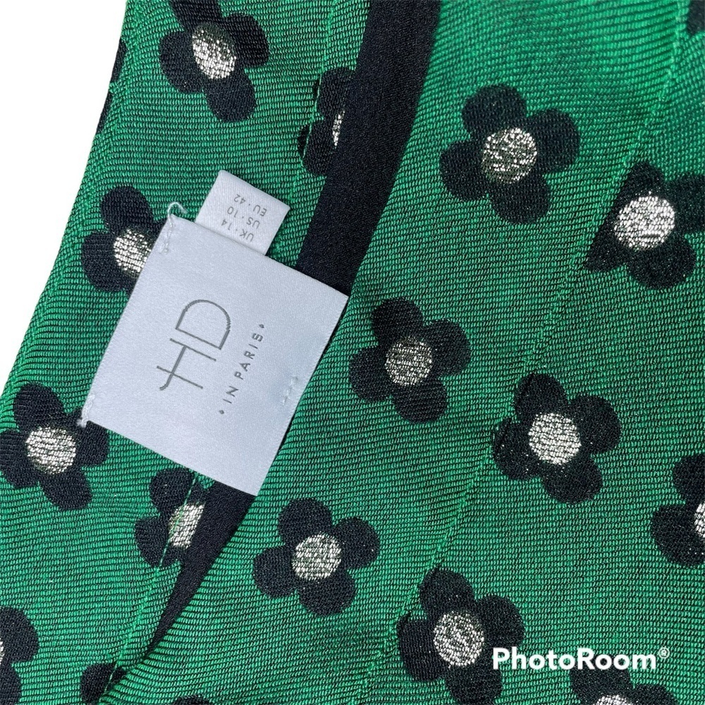 HD in Paris Anthropologie green floral garden glimmer skirt 10 - Picture 3 of 4